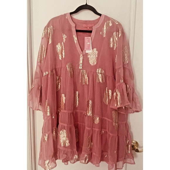 Simply Emma Dresses & Skirts - Simply Southern Turtle Rose Gold Sequin‎ Metallic Chiffon Baby Doll Dress XL